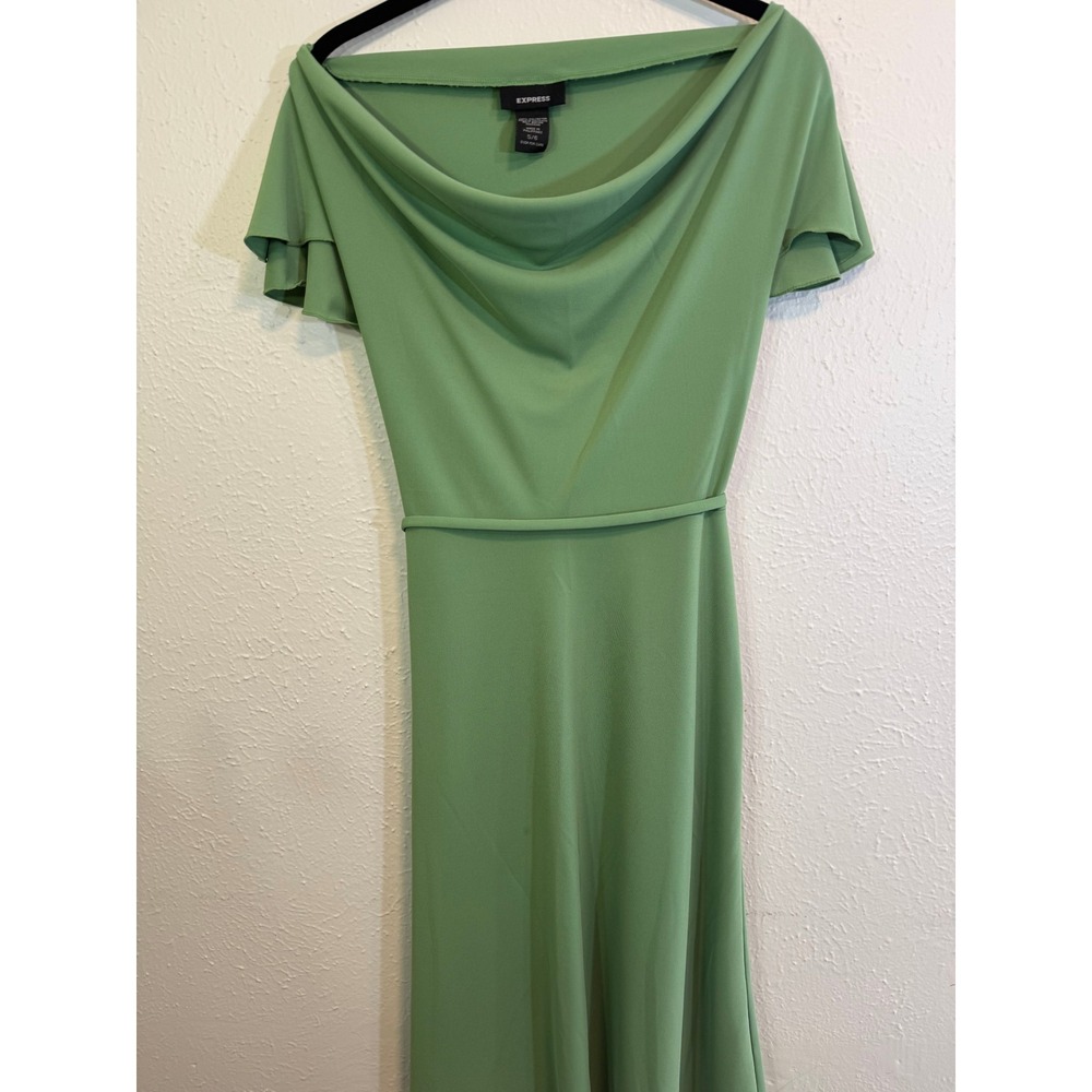VTG Express Sage Green Cowl Neck Short Sleeve Midi Dress with Belt Size 5/6